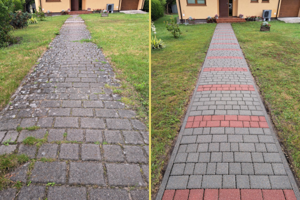 Kostka brukowa - przed i po czyszczeniu